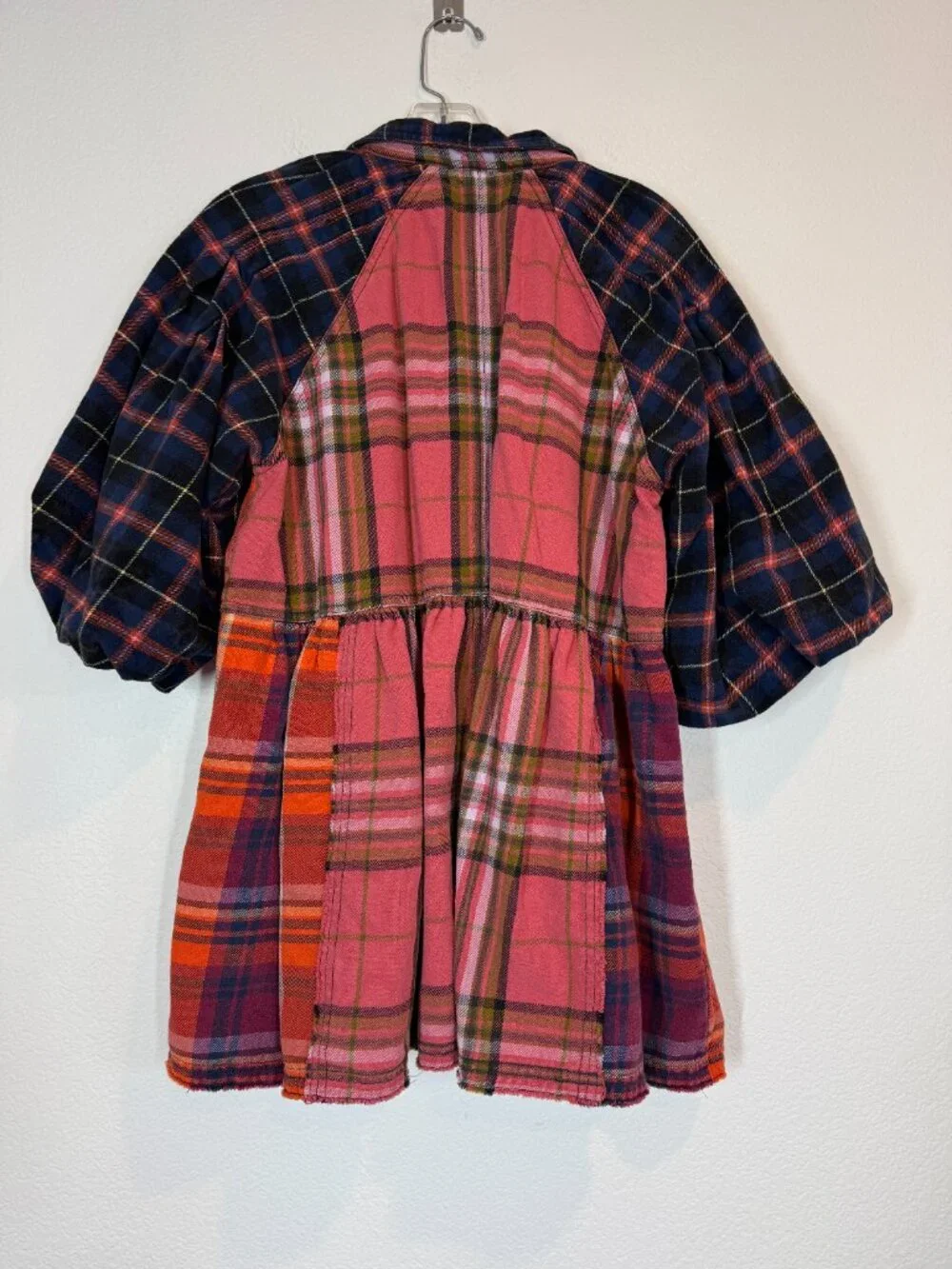 Free People Moon Bay Mixed Plaid Dress Babydoll Patchwork Western Small - Picture 5 of 14